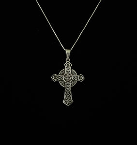 Large 925 Sterling Silver Irish Celtic Masonic Mason Cross Pendant + Free Chain Necklace