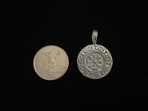 Large Handcast 925 Sterling Silver Norse Viking Compass Vegvisir Pendant Necklace + Free Chain