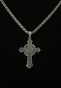 Large 925 Sterling Silver Irish Celtic Masonic Mason Cross Pendant + Free Chain Necklace