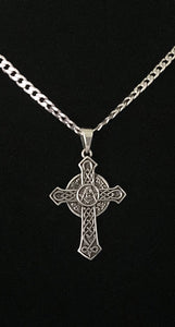Large 925 Sterling Silver Irish Celtic Masonic Mason Cross Pendant + Free Chain Necklace