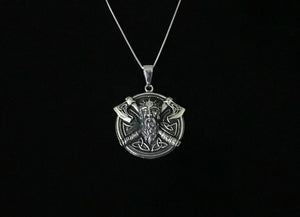 Handcast 925 Sterling Silver Celtic Viking Norse Odin God Battle Axe Pendant Celtic Trinity Necklace + Free Chain