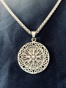 Handcast 925 Sterling Silver Norse Viking Helm of Awe w/ Celtic Weave Pendant Necklace + Free Chain