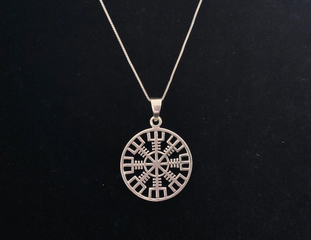 Handcast 925 Sterling Silver Norse Viking Helm of Awe Pendant Necklace + Free Chain