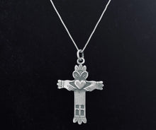 Large Handcast 925 Sterling Silver Irish Claddagh Cross Pendant + Free Chain