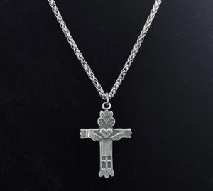 Large Handcast 925 Sterling Silver Irish Claddagh Cross Pendant + Free Chain