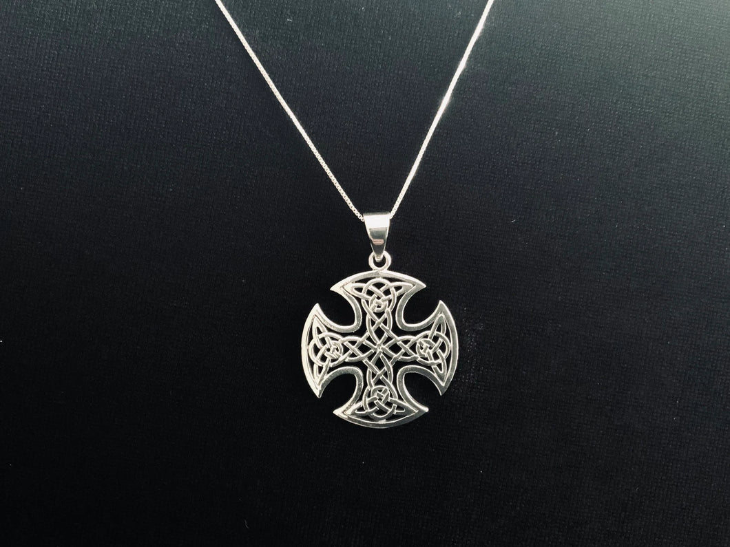 Handcast Sterling Silver Celtic Equal Sided Filigree Cross Pendant FREE Chain
