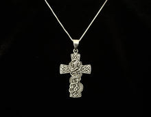 Large Handcast 925 Sterling Silver Irish Celtic Cross Serpent / Snake Pendant + Free Chain Necklace