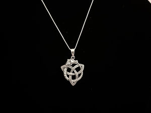 925 Sterling Silver Irish Celtic Trinity Triquetra Knot with entwined Ouroboros Dragon Pendant + Free Chain