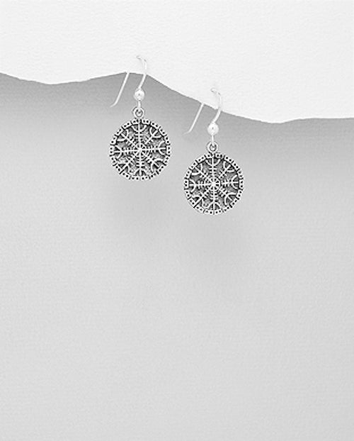 Handcast 925 Sterling Silver Viking Helm of Awe Dangle Earrings