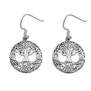 Handcast 925 Sterling Silver Celtic Tree of Life Dangle Earrings