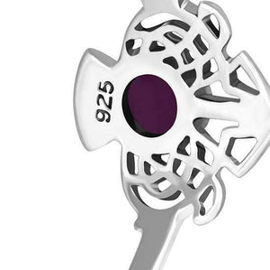 925 Sterling Silver Scottish Thistle Ring set with genuine Amethyst Stone