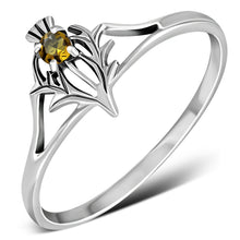 925 Sterling Silver Scottish Thistle Ring Yellow Citrine