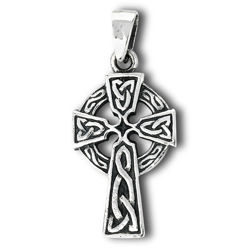 Silver Irish Celtic Cross Pendant + Free Chain