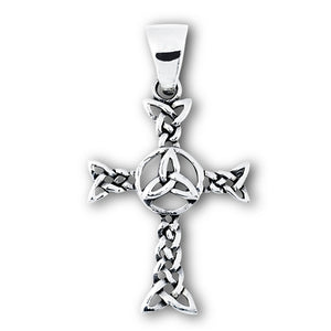 Silver Irish Celtic Trinity Knot Cross Pendant + Free Chain