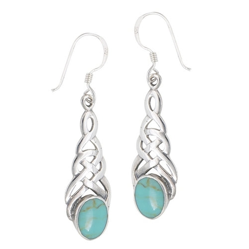 Silver Celtic Dangle Earrings w/ Turquoise