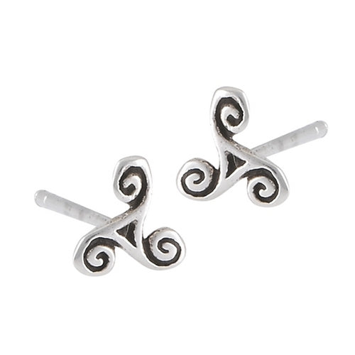 Silver Celtic Triskele Triple Spiral Stud Post Earrings