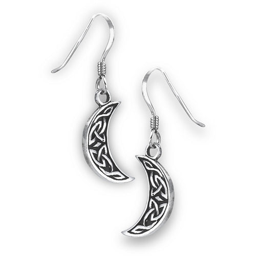 Silver Celtic Half Moon Dangle Earrings