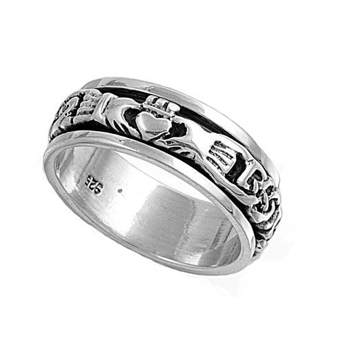 Sterling Silver Men's Irish Claddagh Spinner Band Ring