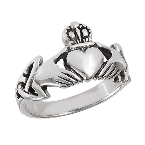 Sterling Silver Irish Claddagh Ring w/ Trinity Knot