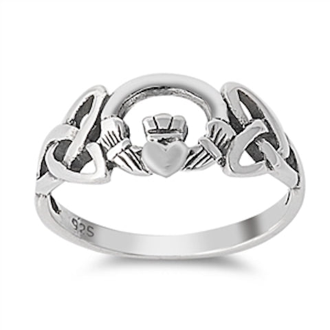 Sterling Silver Irish Claddagh Ring w/ Trinity Knot