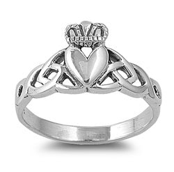 Sterling Silver Irish Celtic Claddagh Ring w/ Trinity Knot