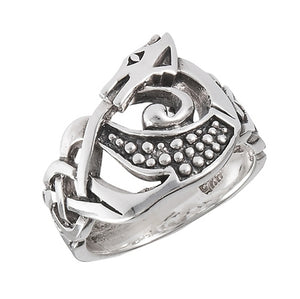 Silver Celtic Dragon Head Warrior Ring