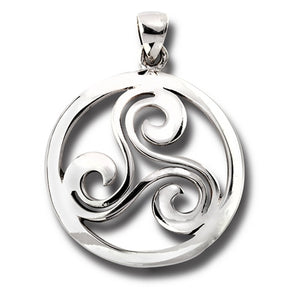 Silver Celtic Triskele Triple Spiral Pendant + Free Chain