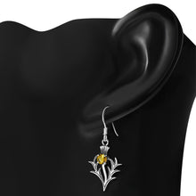 Silver Scottish Thistle Dangle Earrings Citrine
