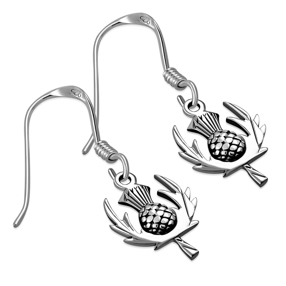 Silver Scottish Thistle Dangle Earrings