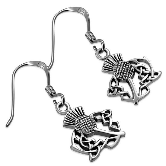Silver Scottish Thistle Dangle Earrings
