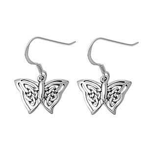 Handcast 925 Sterling Silver Celtic Butterfly Knot Dangle Earrings