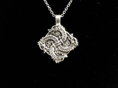 Handcast 925 Sterling Silver Entwined Celtic Dragon Warrior Necklace