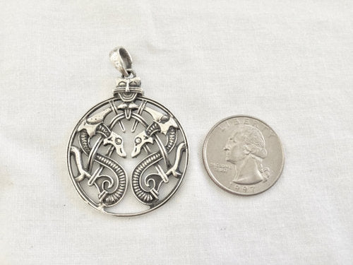 Handcast 925 Sterling Silver Celtic Dragon Necklace
