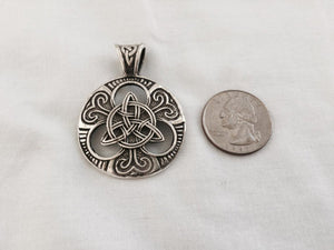 Large Handcast 925 Sterling Silver Celtic Trinity Knot Pendant + Free Chain