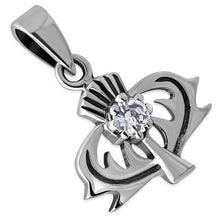 925 Sterling Silver Scottish Thistle Flower Charm Pendant Clear CZ + Free Chain