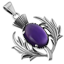 Large 925 Sterling Silver Scottish Thistle Flower Amethyst Pendant + Free Chain