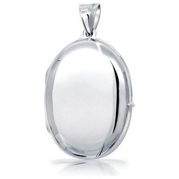 Large Sterling Silver Oval Photo Locket Pendant + Free Chain