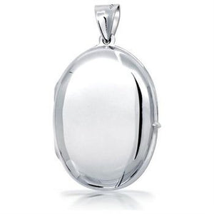 Large Sterling Silver Oval Photo Locket Pendant + Free Chain