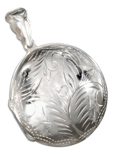 Sterling Silver Engraved Round Locket Necklace