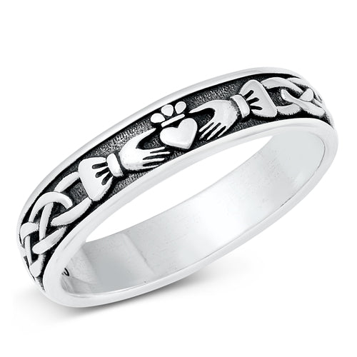 Genuine Sterling Silver Celtic Trinity Knot Band Claddagh Men's Ring Made In USA - Foto 4