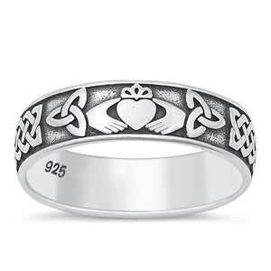 Solid 925 Sterling Silver Irish Celtic Claddagh Ring Band Size 6-12