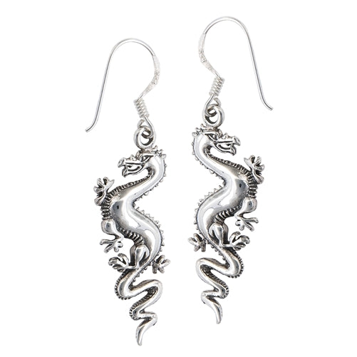 925 Sterling Silver Medieval Dragon Dangle Earrings