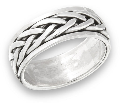 Silver Unisex Celtic Braided Weave Spinner Ring