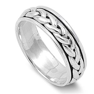 Silver Unisex Celtic Braided Weave Spinner Ring