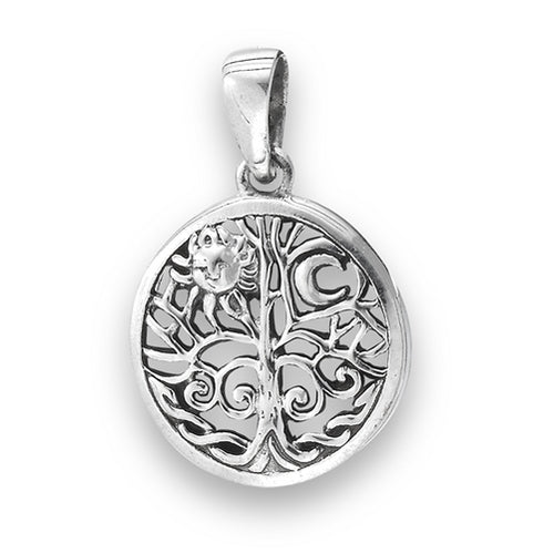 Sterling Silver Tree of Life Sun / Moon Pendant + Free Chain