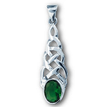 Silver Celtic Knot Pendant w/ Emerald Green CZ + Free Chain