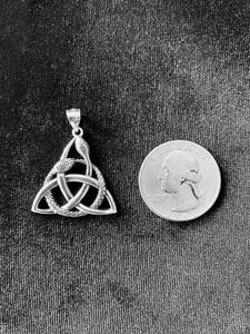 Handcast 925 Sterling Silver Irish Celtic Triquetra Trinity Knot Serpent Pendant + Free Chain Necklace