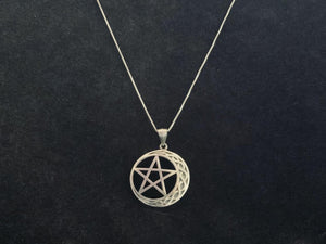 Handcast 925 Sterling Silver Celtic Crescent Moon Pentacle Pendant + Free Chain