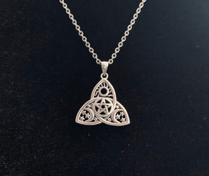Handcast 925 Sterling Silver Irish Celtic Triquetra Trinity Knot Moon Star Pentacle Pendant + Free Chain Necklace