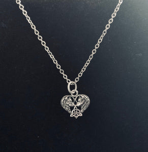 Handcast 925 Sterling Silver Celtic Wolf Heart Pendant accented w/ Celtic Trinity Triquetra Knot + Free Chain Necklace